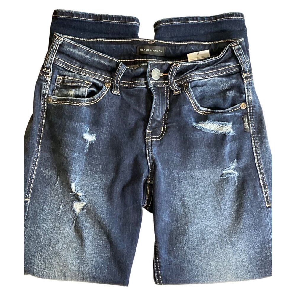 Silver Jeans Co. Womens Distressed‎ Denim Capri Pants Waist 26